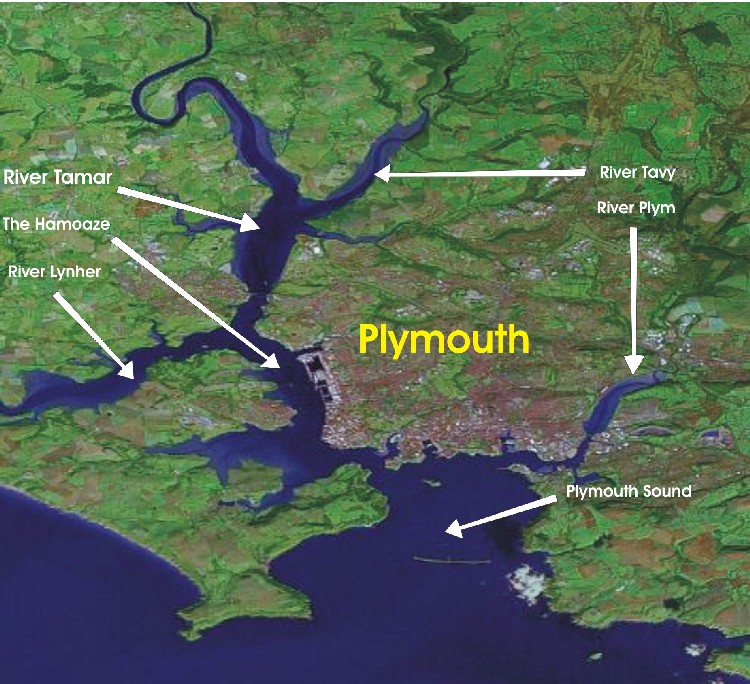 Map of Plymouth showing river influences and sampling areas
