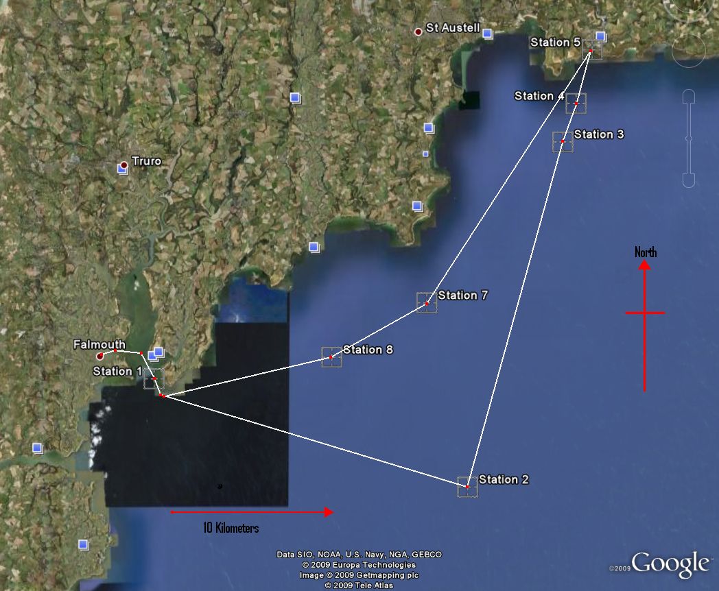 Google image of offshore routes including station locations