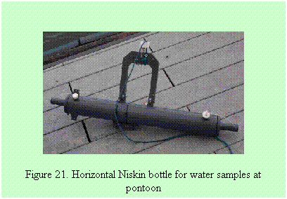 Text Box:  

Figure 21. Horizontal Niskin bottle for water samples at pontoon
