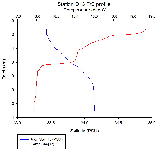 Figure 23: Temperature salinity profile station D13