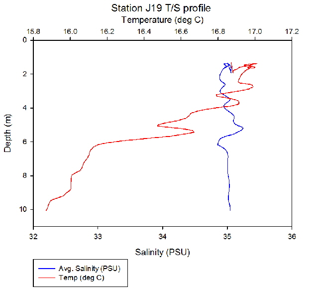 Figure 29: Temperature salinity profile station J19
