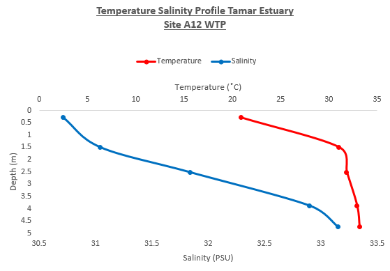 Figure 15:Temperature salinity profile for Site A12